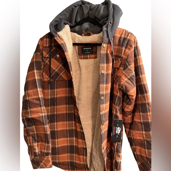 Rudolph Other - Men’s Rugged Outdoorsman Sherpa Lined Hooded Plaid Shirt Jacket Shacket Size M